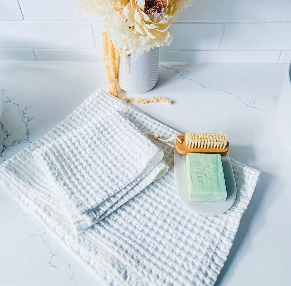 Organic Rustic Waffle Cotton Tea Towel - White