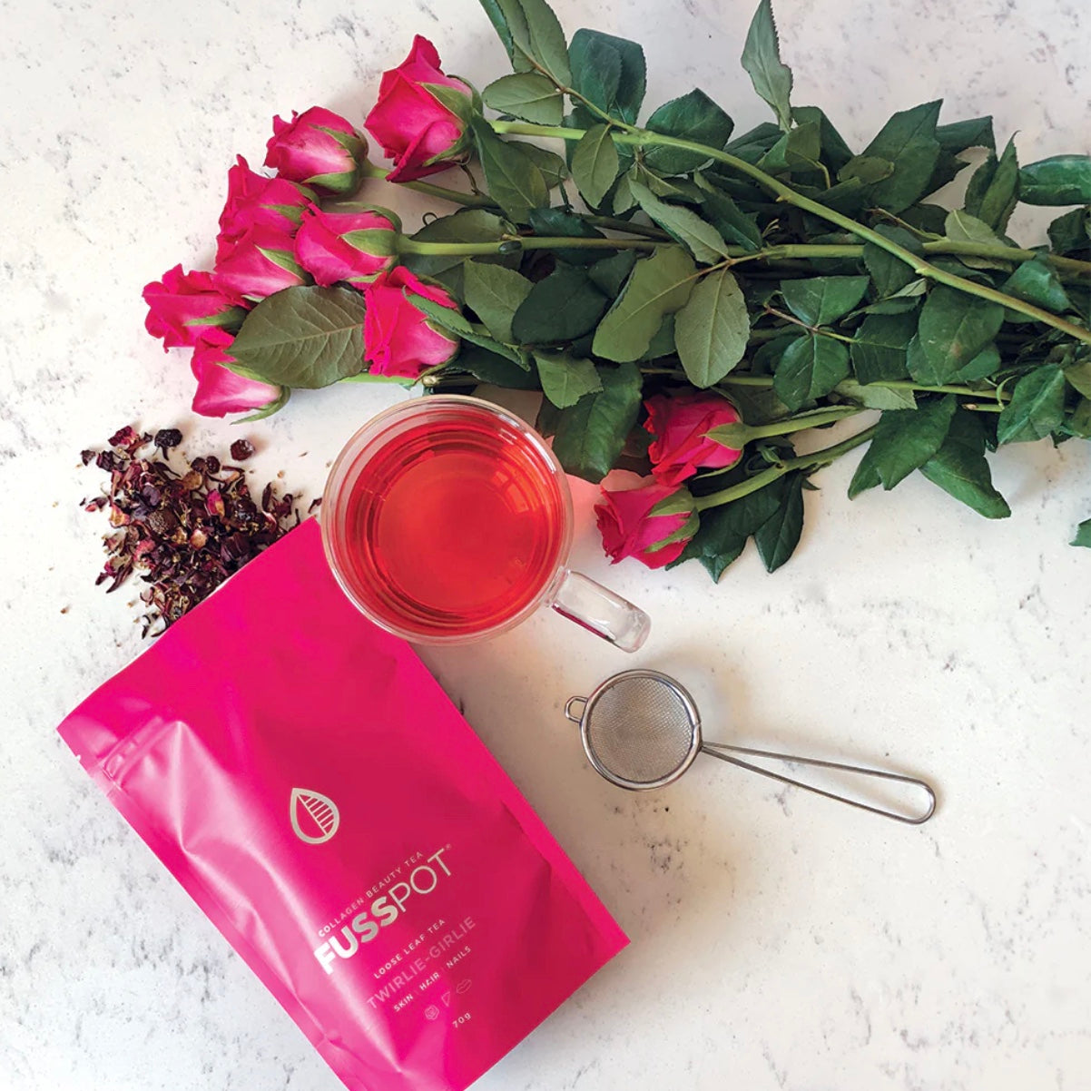 FUSSPOT Twirlie-Girlie Collagen Tea - Sweet Pink Herbal Loose Leaf
