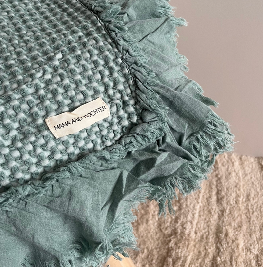 Organic Cotton Rustic Waffle Throw - Sea Green
