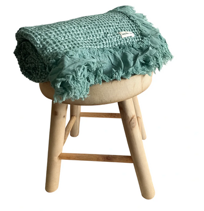 Organic Cotton Rustic Waffle Throw - Sea Green