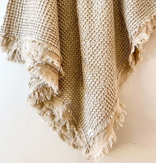 Organic Cotton Rustic Waffle Throw  - Natural