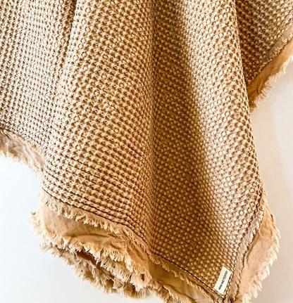 Organic Cotton Rustic Waffle Throw  - Light Rust